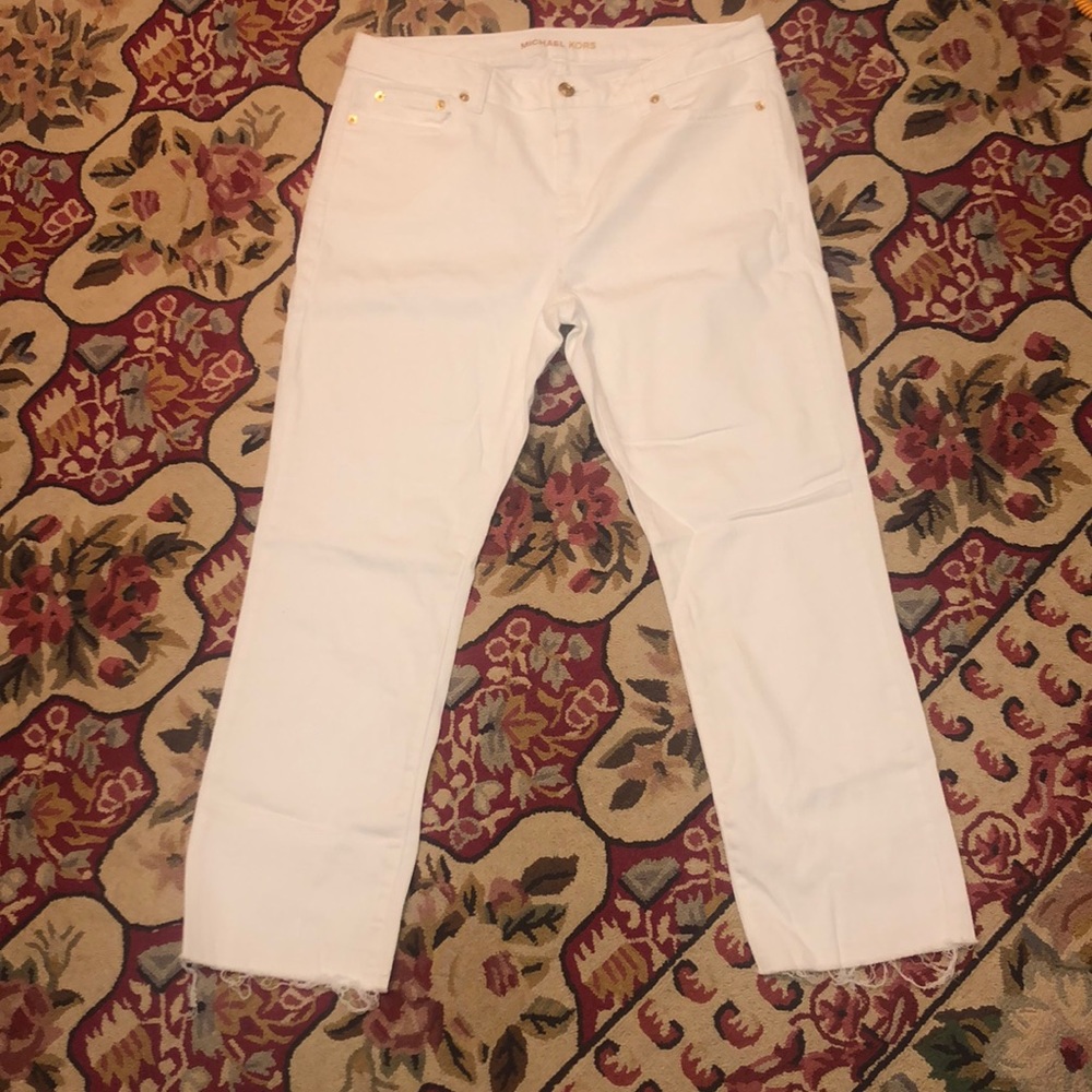 Michael Kors cropped frayed hem white denim